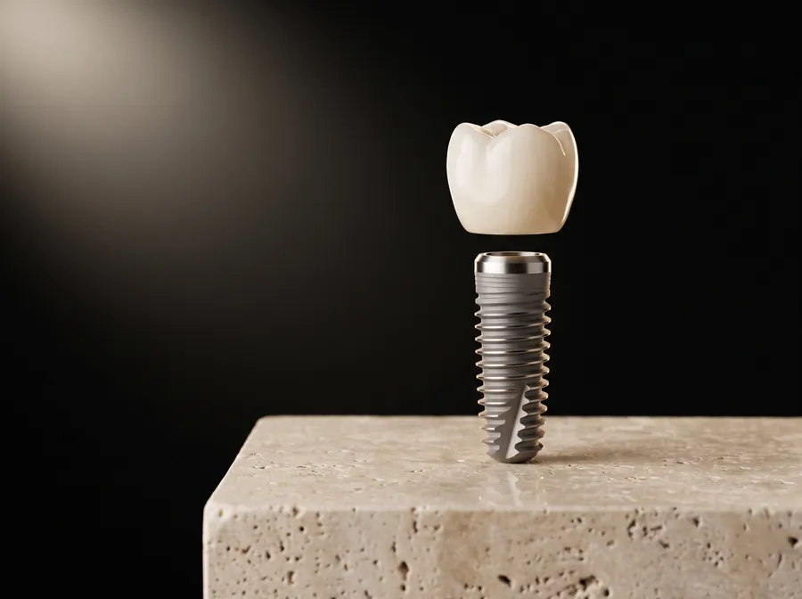 A titanium dental implant with a ceramic crown